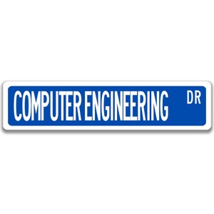 May include: Blue street sign with white text that reads "COMPUTER ENGINEERING DR".