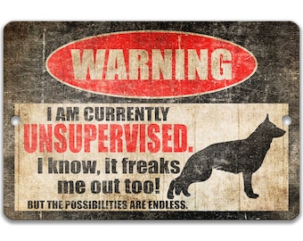 Funny German Shepherd Dog Sign No Trespassing Sign Funny Metal Sign Dog Warning Sign GSD Beware of Dog Yard Sign Gate Sign  Z-PIS028
