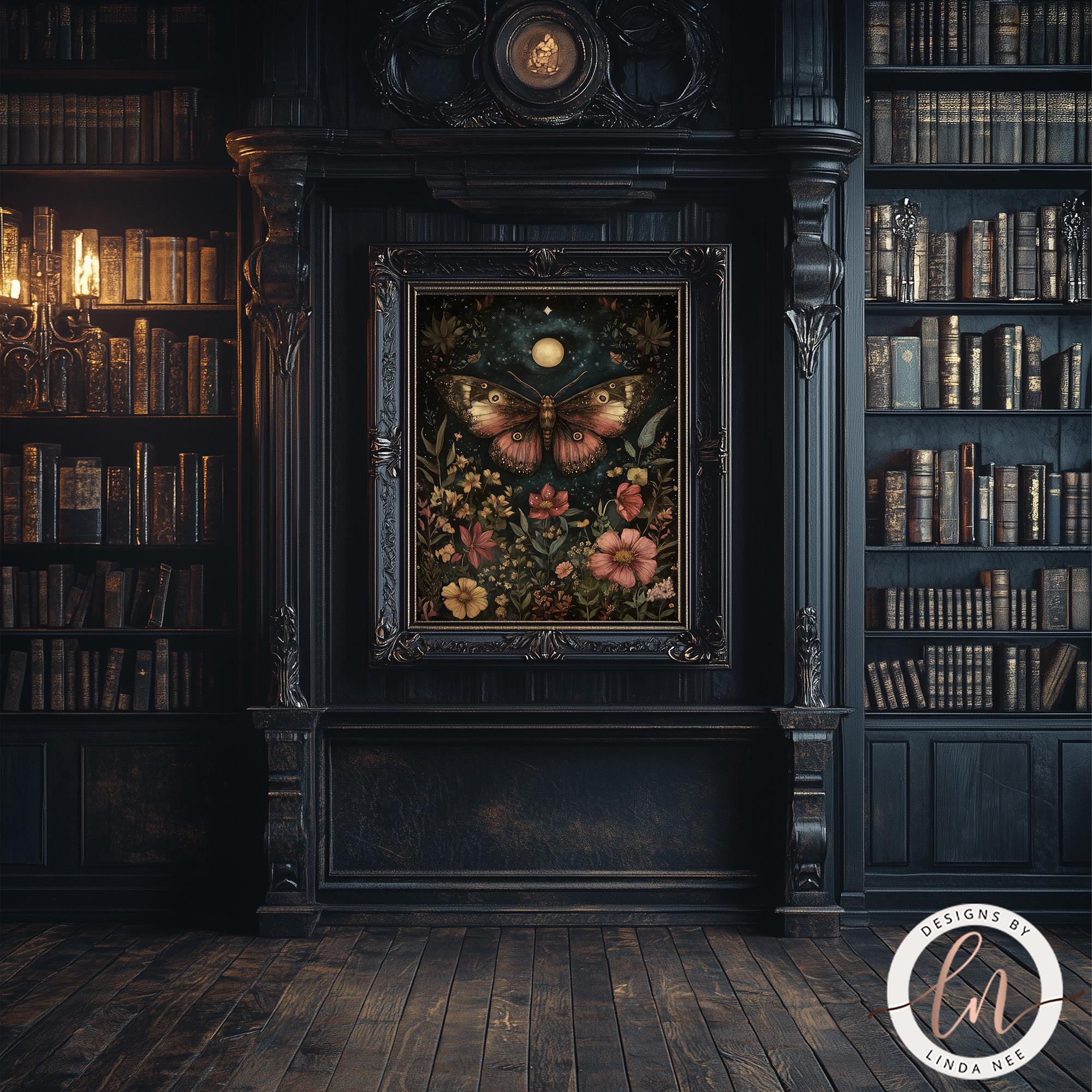 Dark Academia Moth Print - Dark Cottagecore Metal Wall Art - Vintage ...