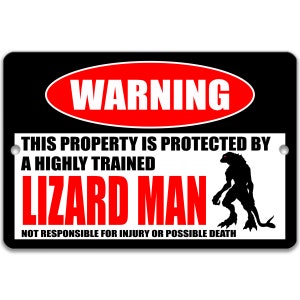 Signo del hombre lagarto, hombre lagarto del pantano de mineral de escape, advertencia de monstruo, decoración al aire libre del folclore, hombre lagarto, regalos de criptozoólogos 8-HIG035