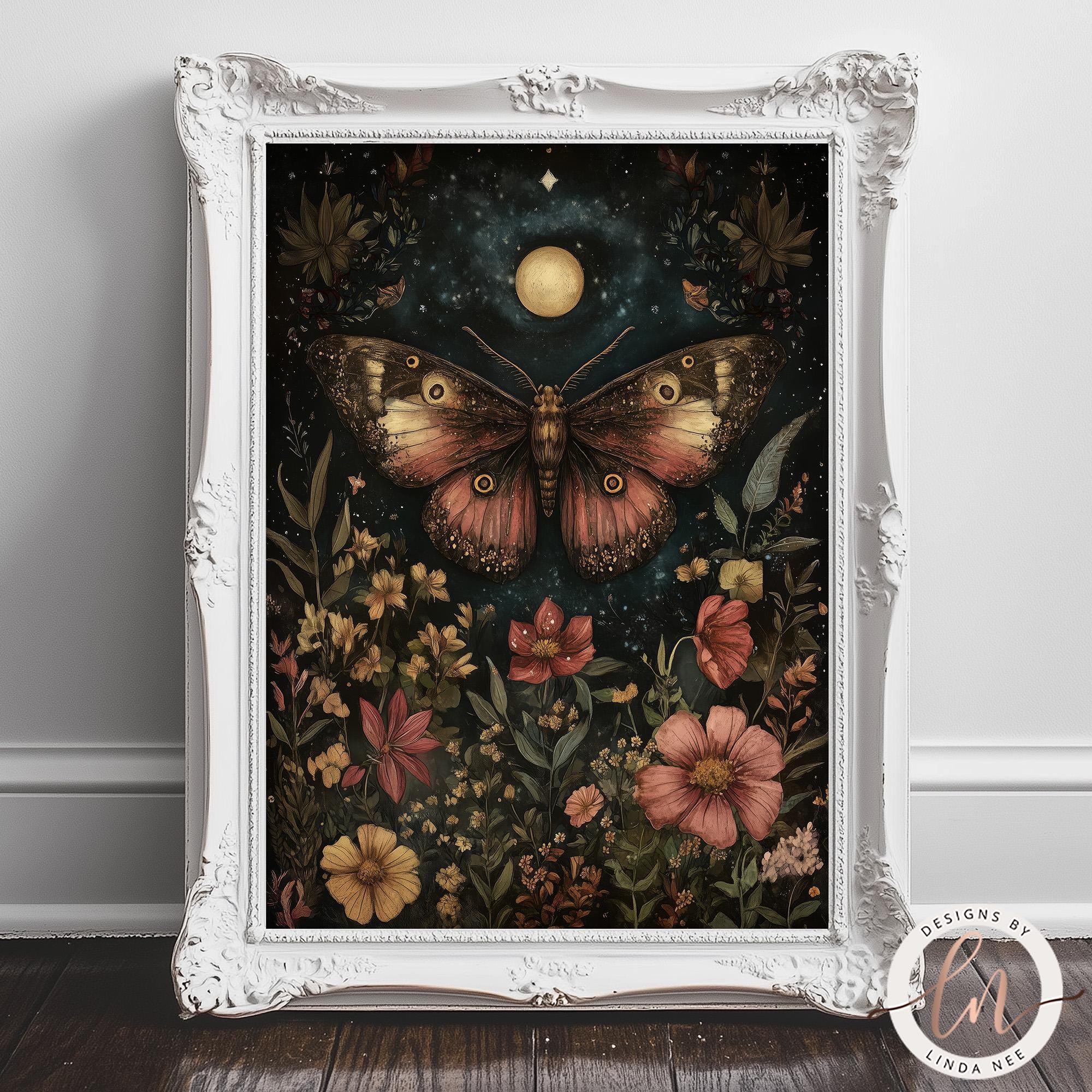 Dark Academia Moth Print - Dark Cottagecore Metal Wall Art - Vintage ...