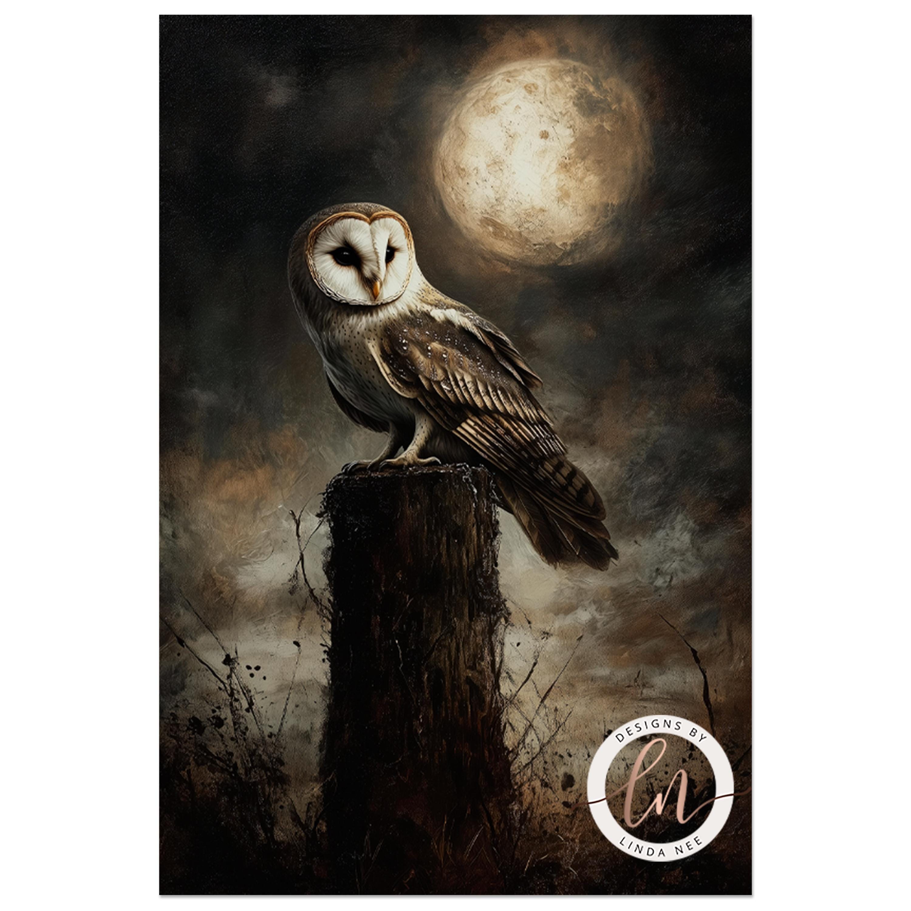 Dark Barn Owl Painting, Dark Academia Owl Wall Art Print, Rustic Dark ...