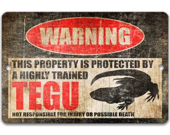 Tegu Sign Funny Tegu Sign Lizard Accessories Warning Sign Metal Sign Novelty Sign Lizard Decor Gift Pet Reptile Cage Z-PIS236