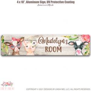 Kids Room Sign Personalized Girls Room Sign Farm Animals Bedroom Decor Custom Girl Name Sign Kid Bedroom Cow Sign Pig Goat B-FRM002