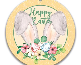 Easter Wreath Sign, Easter Decor, Easter Bunny Sign, Easter Round Metal Sign, Happy Easter Wall Decor, Easter Theme, Spring Sign, X-EAS005