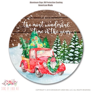 Christmas Wreath The Most Wonderful Time of the Year, Christmas Sign, Christmas Decor, Red Truck Sign, Holiday Sign, Vintage Truck SHO168