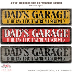 Dad&#39;s Garage Straßenschild, Weihnachtsgeschenk 2022, We&#39;re all Screwed Garage Schild Personalisiertes Metallschild Straßenschild Geschenk für Ihn SPH44