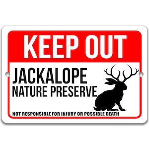 Letrero de Jackalope, reserva natural de Jackalope, divertido letrero de metal oxidado con forma de críptido, arte de pared vintage de Jackalope, advertencia de Jackalope Antílope 8-ANM051