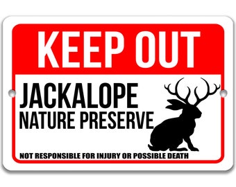 Jackalope Sign, Jackalope Nature Preserve, Funny Cryptid Rusty Metal Sign, Vintage Jackalope Wall Art, Jackalope Warning Antelope 8-ANM051