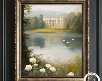 Pride and Prejudice Pemberley Estate Painting, Jane Austen Inspired Wall Art, English Countryside Decor, Classic Literature Print 6-LIT003