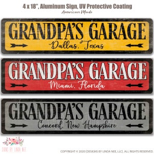 GRANDPA&#39;s Garage Schild Vatertagsgeschenk Stadt und Staat Garage Schild Personalisiertes Metallschild Straßenschild Geschenk für Ihn Opas Garage SPH58
