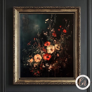 Dark Flower Painting, Moody Floral Wall Art, Dark Academia Print, Vintage Moody Painting, Victorian Wall Art, Antique Print 6-GOT044