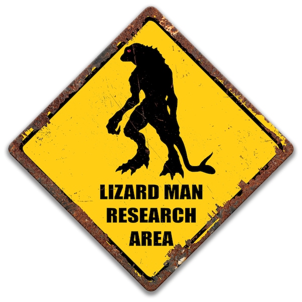 Lizard Man Research Area Sign, Reptilian Aliens, Bipedal Hominid-like, Living Dinosaur Lizard Man of Scape Ore Swamp South Carolina 8-ANM046