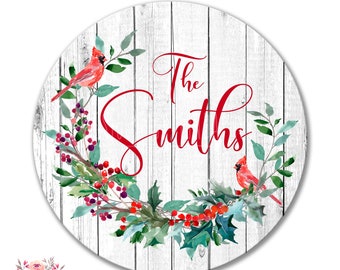 Christmas Wreath Sign, Personalized Christmas Sign, Family Name Sign, Christmas Decor, Holiday Sign, Housewarming Gift, Wood Sign SHO232
