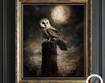 Dark Barn Owl Painting, Dark Academia Owl Wall Art Print,  Rustic Dark Fantasy Decor, Wildlife, Witch Room Decor, 6-GOT074