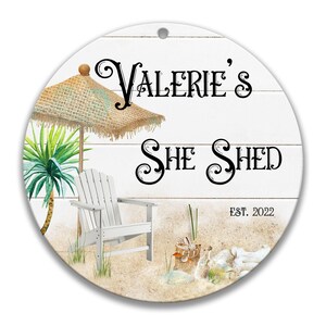 Personalized She Shed Sign, Beach Theme Custom She Shed Gift, Woman's Shed Sign, Potting Shed, Shed Door Sign, Summer Backyard Fun F-SHE016