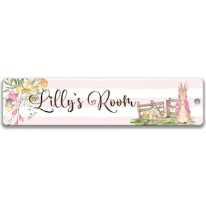 Personalized Door Sign for Baby, Peter Rabbit Sign, Flopsy Wood Nursery Name Sign, Baby Gift Bedroom Door Sign Pink Rabbit B-ANM011