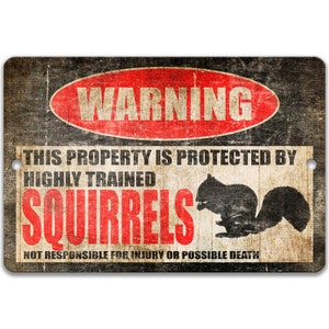 Lustiges Eichhörnchen Schild, Protected by Eichhörnchen Tier Dekor, Humorvolles Gartenschild, Warnschild, Kein Trespassing Schild, niedlich und Lustig Z-PIS070
