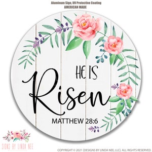 He Is Risen Sign For Easter And Spring Wreaths, Religious Easter Wood Metal Wall Sign, Christian Sign Easter Door Hanger DIY Wreath X-EAS015