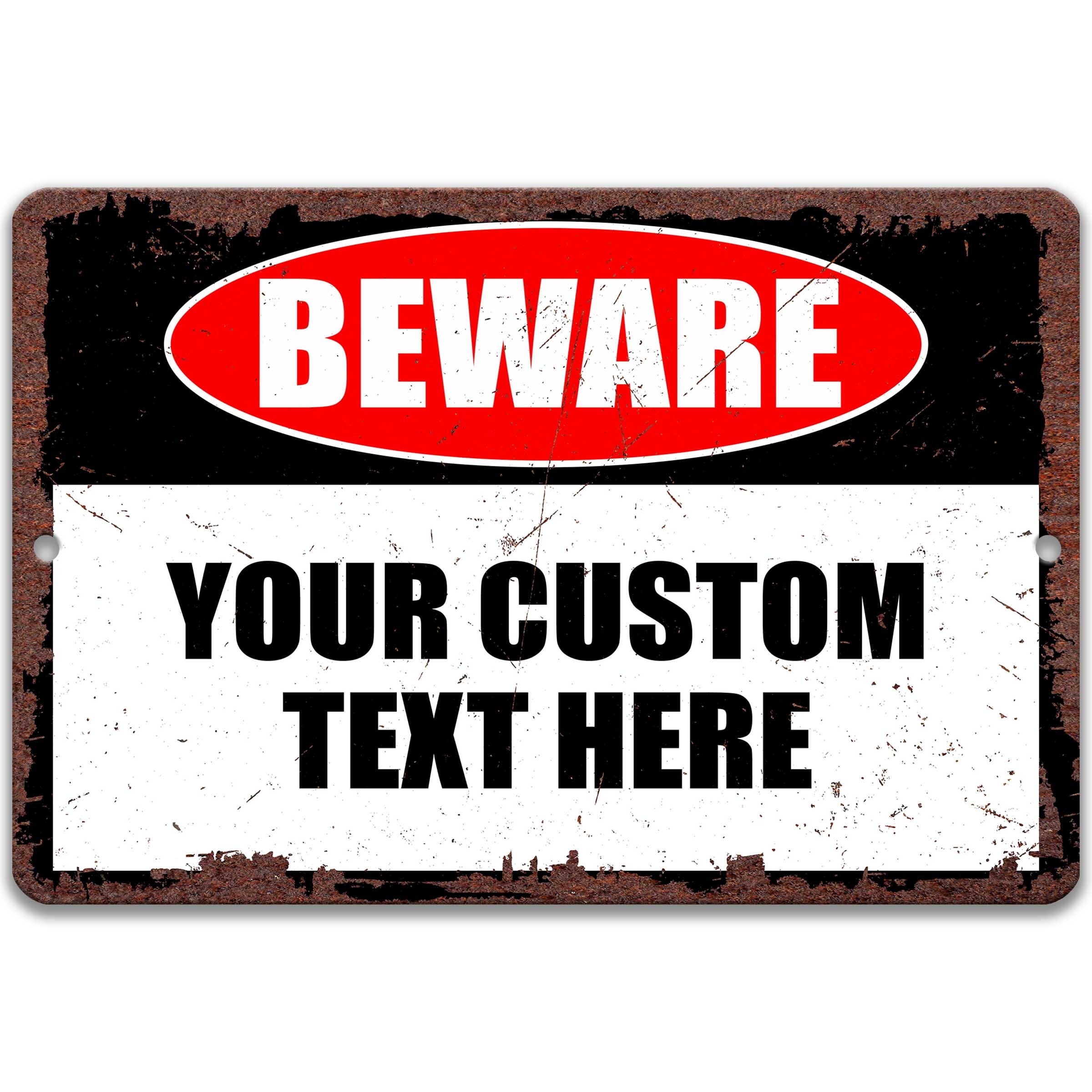 Targa in metallo vintage con scritta Beware!uard con scritta Beware!uard (lingua italiana non garantita), decorazione da parete in metallo, 20 x 30 cm