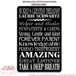Personalized Therapist Gift Sign Gift for Therapist Office Sign Door Sign Custom Metal Sign World&#39;s Greatest Therapist Z-SPH040
