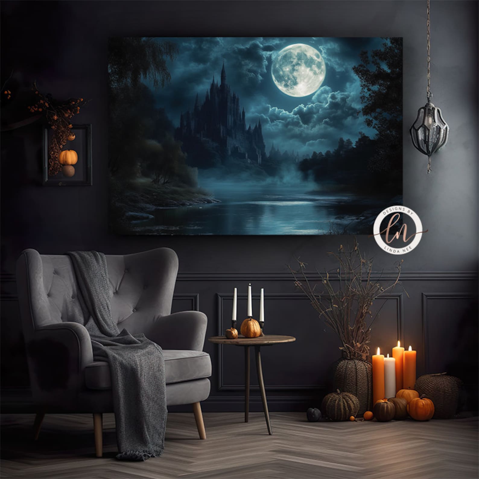 Gothic Castle Moon Art Print, Dark Academia Wall Decor, Full Moon ...