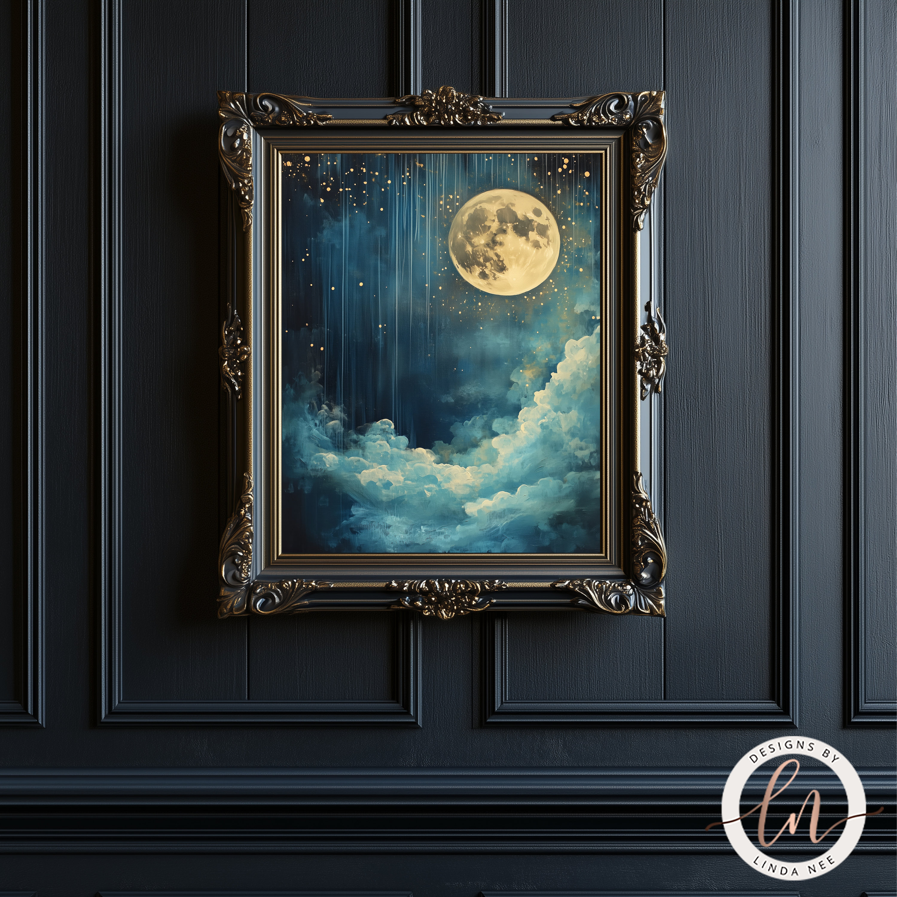Moody Celestial Moon Art Print, Dark Academia Decor, Night Sky Star ...