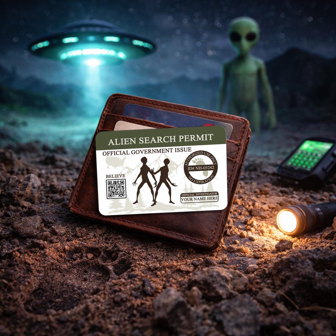 Alien Search Permit, UFO Investigator License, Personalized Metal ...