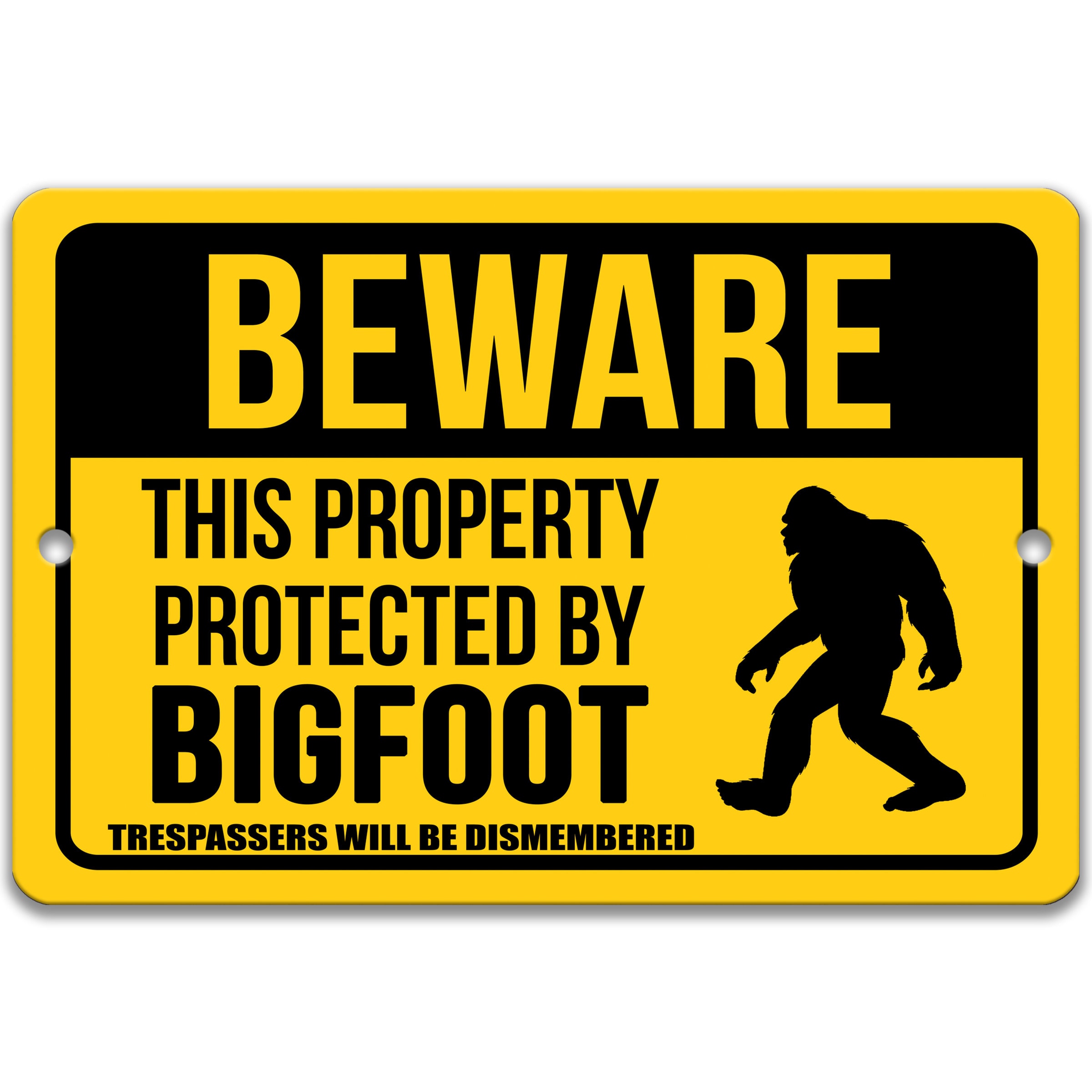Schild Warning Property Protected By Bigfoot – 20,3 X 30,5 Cm, Aus Metall, Witterungsbeständig, Mit Montagelöchern, Lustiges Deko-Geschenk