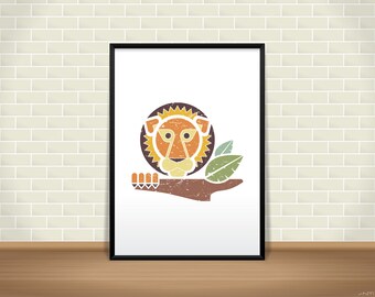 Jungle Safari: LION Retro Print, 11 x 16 Instant Download, Printable Art, Nursery Wall Decor