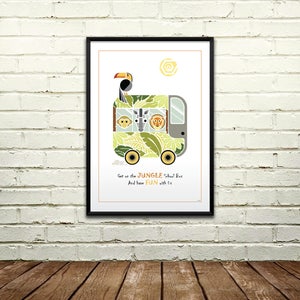 Jungle School Bus Print, 11 x 16 Instant Download, Printable Art, Nursery Wall Decor