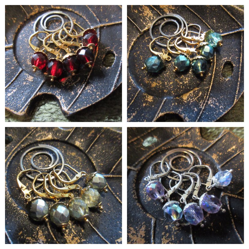 Crochet Stitch Markers Faceted Glass Acorns Set of 5