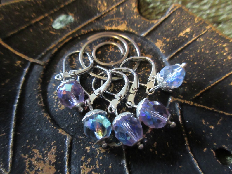 Crochet Stitch Markers Faceted Glass Acorns Set of 5