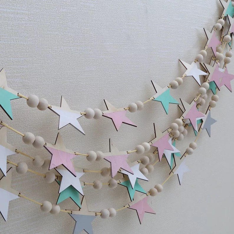 Diy Wooden Star Wall Hanging Decoration Garland Image 0