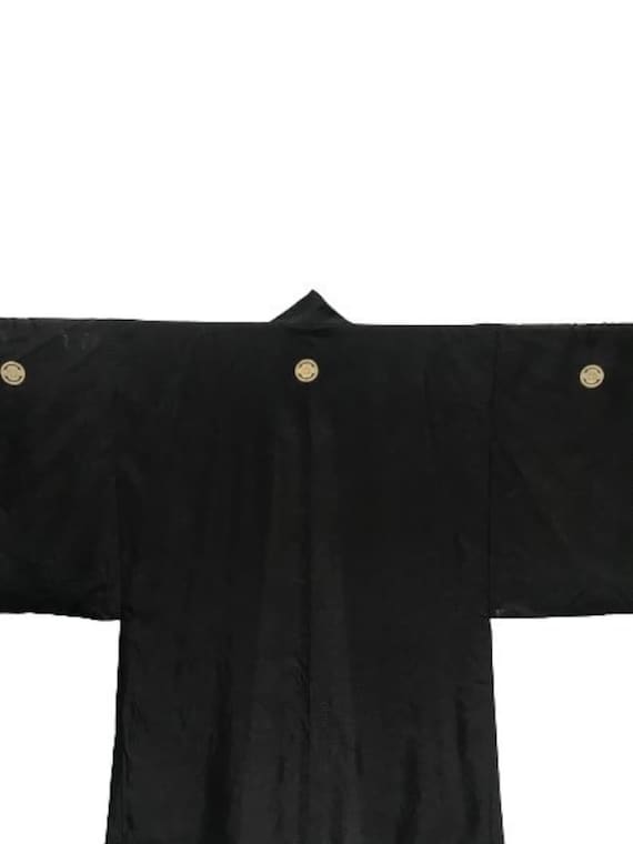 Men Black Haori Kimono Japanese Traditional Wear Gem