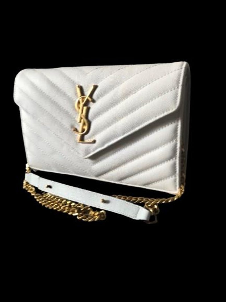 Preloved Saint Laurent Woc Crossbody Bag Chain Strap White Colour