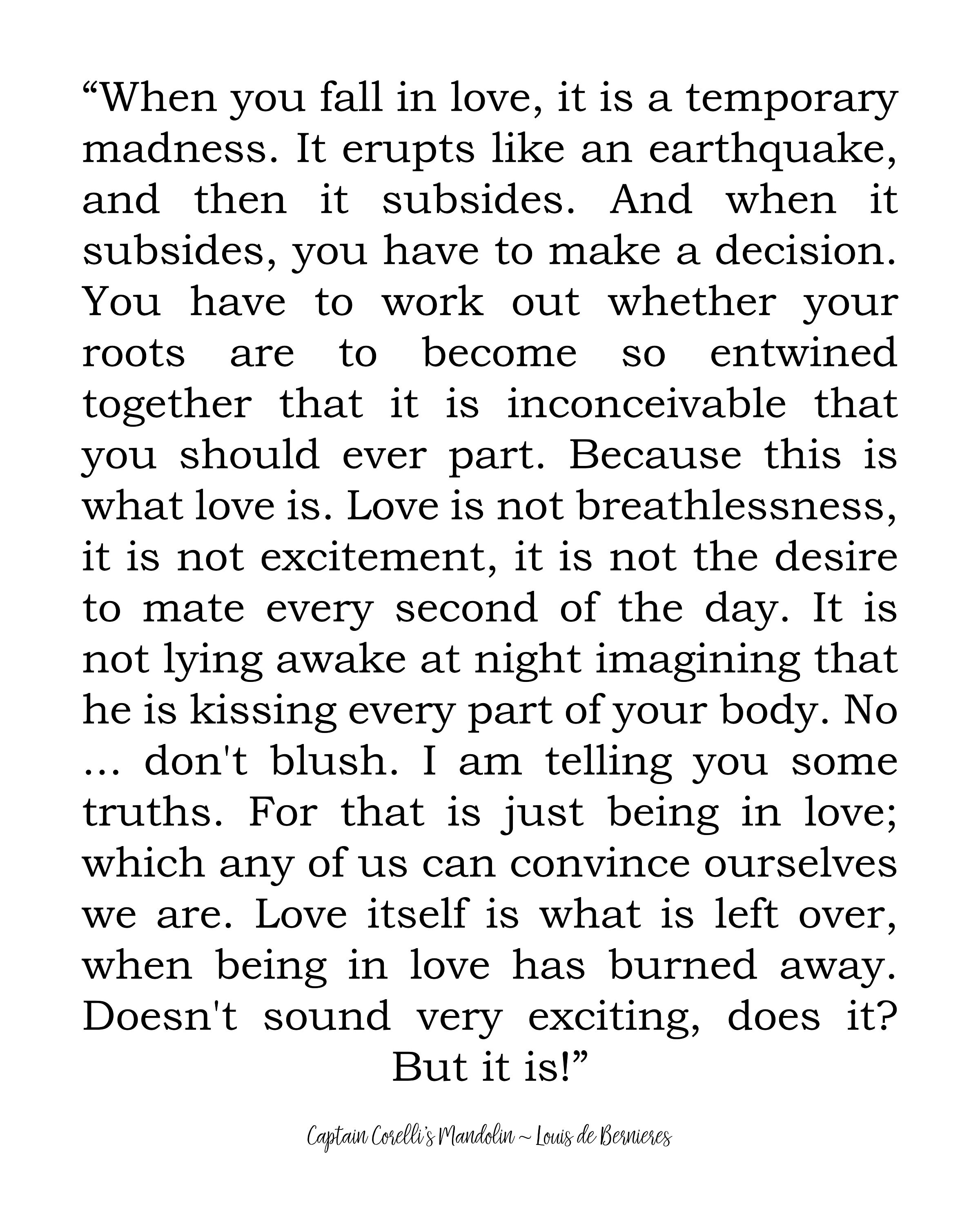 Captain Corelli's Mandolin Louis De Bernières two Instant Downloads Literary Quote Romantic Book