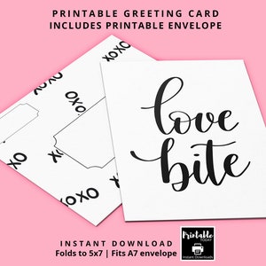 Druckbare Karte & Umschlag | Liebe Biss | Romantische | Sofortiger Download | Druckbare heute | Valentinstag
