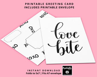 Printable Greeting Card & Envelope | Love Bite | Romantic | Instant Download | Printable Today | Valentines Day