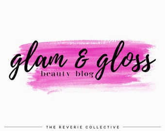 Premade Logo Design, Custom Logo Design, Watercolor Logo, Paint Stroke Logo, Hot Pink Logo, Beauty Blog Logo, Cursive Font Logo, Shop Logo