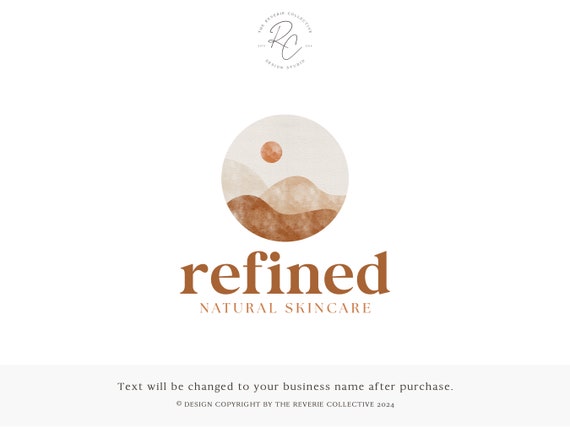 Boho Desert Logo Design, Earthy Skincare Branding, Abstract Mountain Watermark, Bold Terracotta Wellness Brand, Neutral Clay Studio