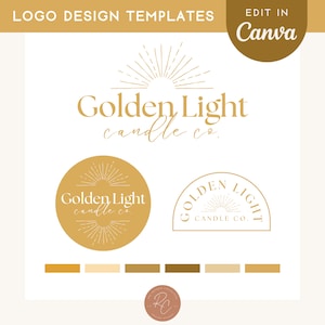 Gold Boho Sunburst Logo Design Template | Editable Canva Logo Design | Modern Abstract Logos for Small Business | Bohemian Sunshine Branding