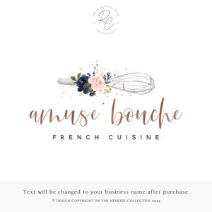 Whisk Logo, Baking Logo, Cooking Logo, Bakery Logo, Kitchen Logo, Chef Logo, Watercolor Floral Logo, Premade Logo Design
