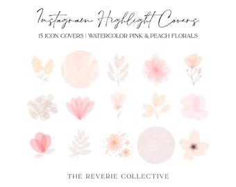 15 couvertures Instagram florales roses et pêche aquarelles, icônes de faits saillants de l'histoire d'Instagram, icônes d'application iOS, widgets iPhone, faits saillants d'Instagram