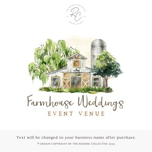 White Barn Logo, Old Farmhouse Logo, Weeping Willow Logo, House Logo, Silo Logo, Wedding Venue Logo, Rustic Logo, Premade Logo Design