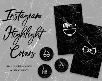 45 Black Marble Instagram Covers, Instagram Story Highlight Icons, iOS App Icons, iPhone Widgets, Instagram Highlights, Instagram Template