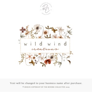 Wildflower Logo, Autumn Floral Logo, Woodland Logo, Watercolor Logo, Farmhouse Logo, Rustic Logo, Cottagecore Logo, Premade Logo Design