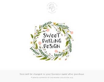 Watercolor Floral Logo, Rustic Logo, Wreath Logo, Photography Logo, Hand Drawn Logo, Circle Logo, Premade Logo Design