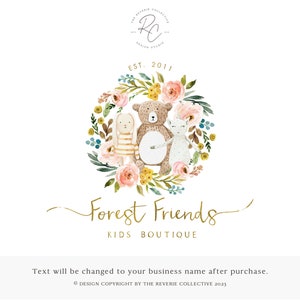 Watercolor Forest Animals Logo: Premade Kids Boutique Design