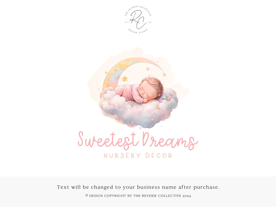 Sleeping Baby Logo, Celestial Moon Logo, Doula Logo, Kawaii Pastel Logo ...